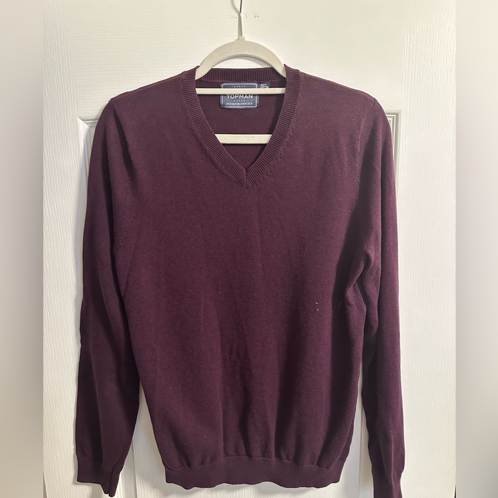 Topman 100% Cotton V-Neck Sweater - Deep Burgundy